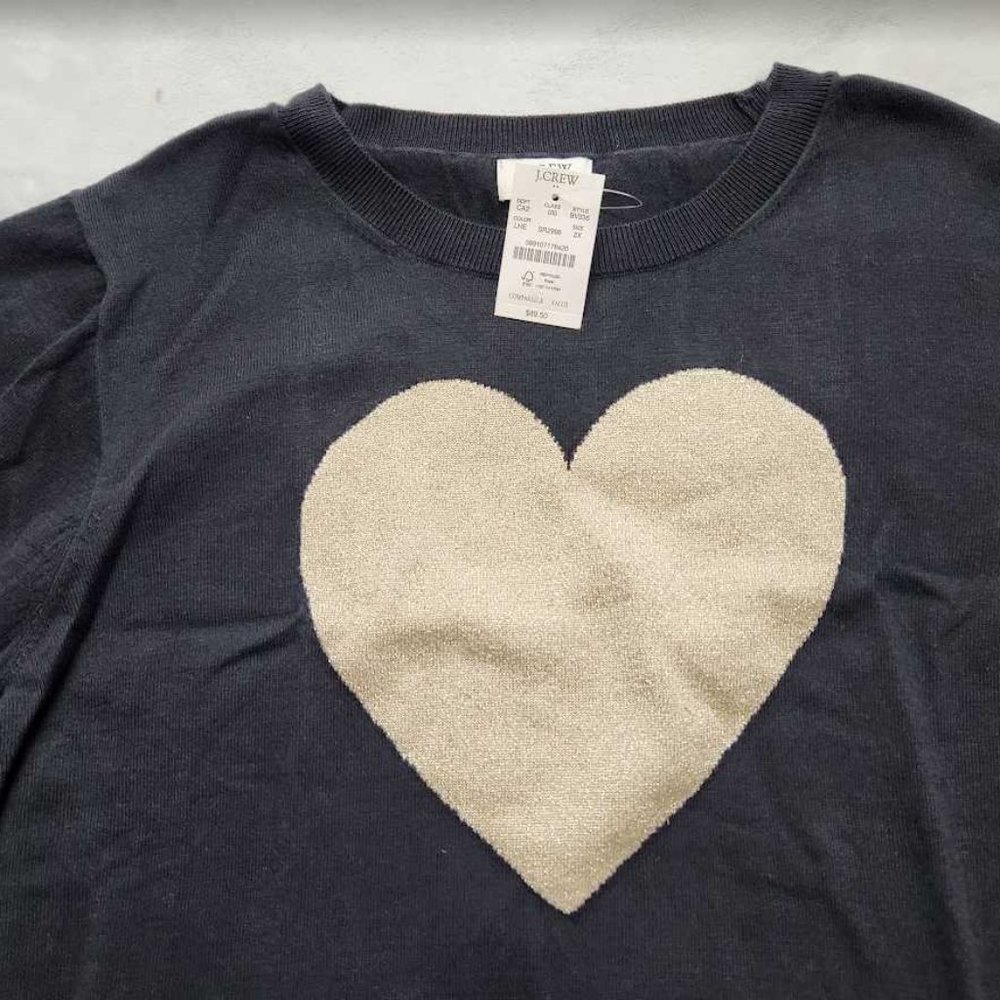 New women's XL 2X 3X J Crew Factory shimmer heart Teddie sweater black - Picture 3 of 10